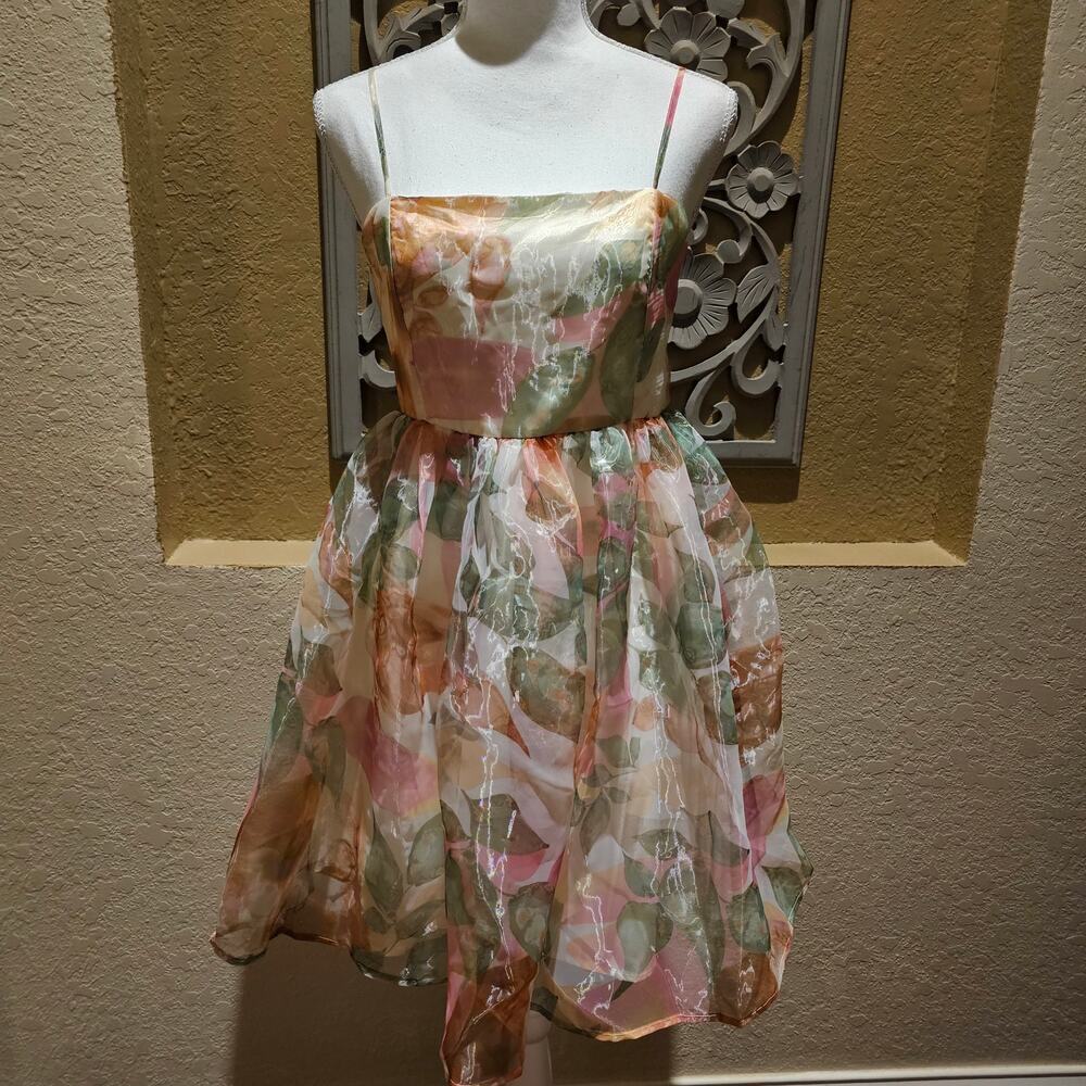 Aura S Organza Floral Sundress Cottagecore Academia Wedding Party Guest Dress - Picture 3 of 14
